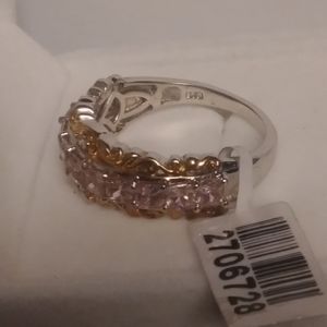 SZ 9 925 2 tone pink gems  ring in box